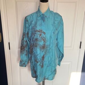Vintage La Perle Silk Tie Dye Button Down Collared Blouse Size Small